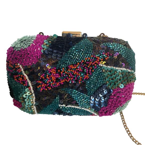 Sfera Sequin Clutch Bag Beaded with Chain Strap | Handmade Look Evening Purse - Picture 1 of 11